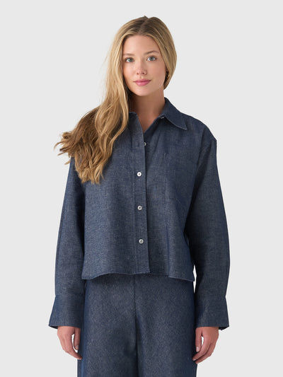 Vince Women's Cotton-Linen Chambray Cropped Button-Front Shirt - Saint Bernard