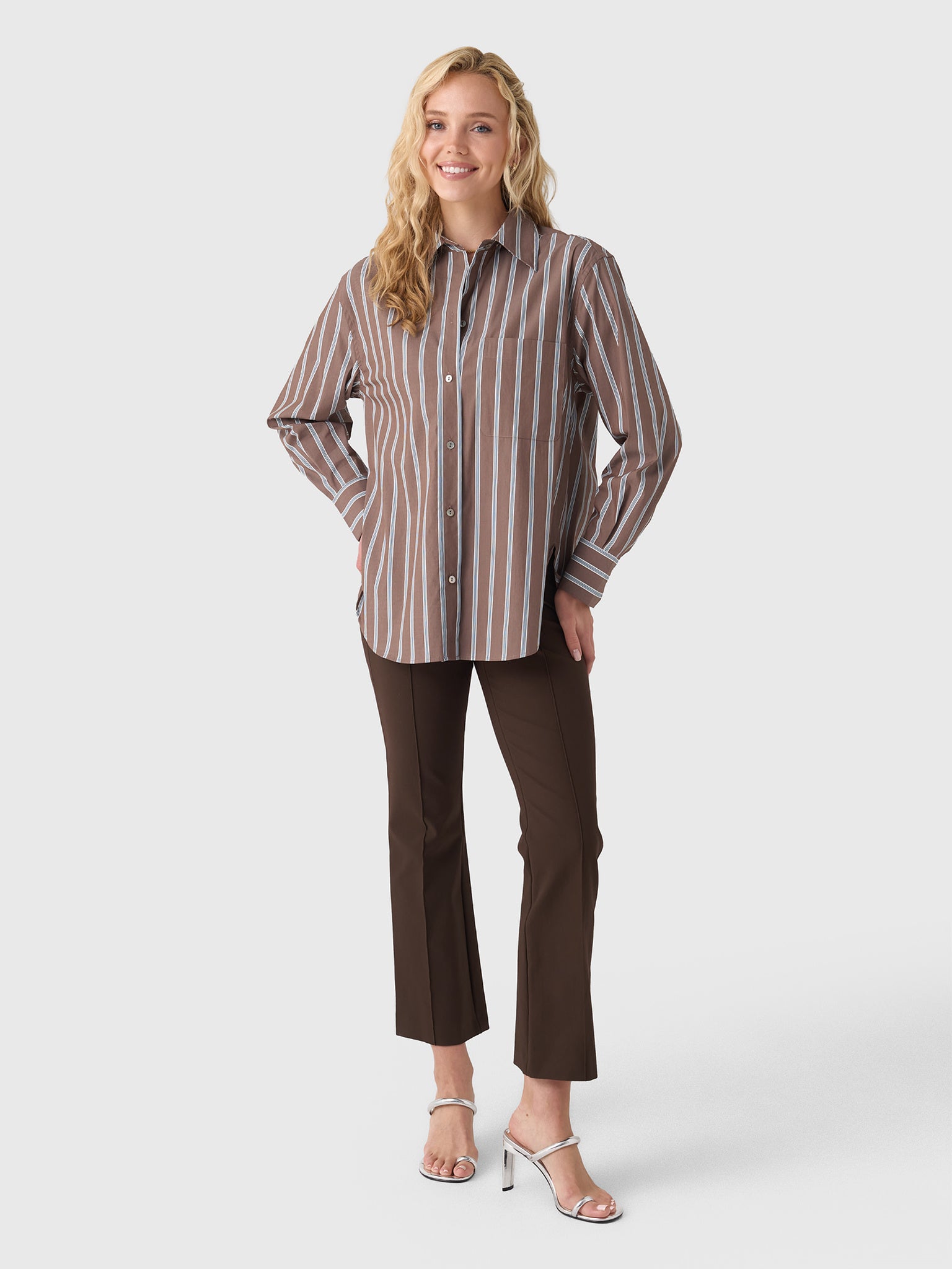 Vince Women's Stripe Button Down Shirt - Saint Bernard