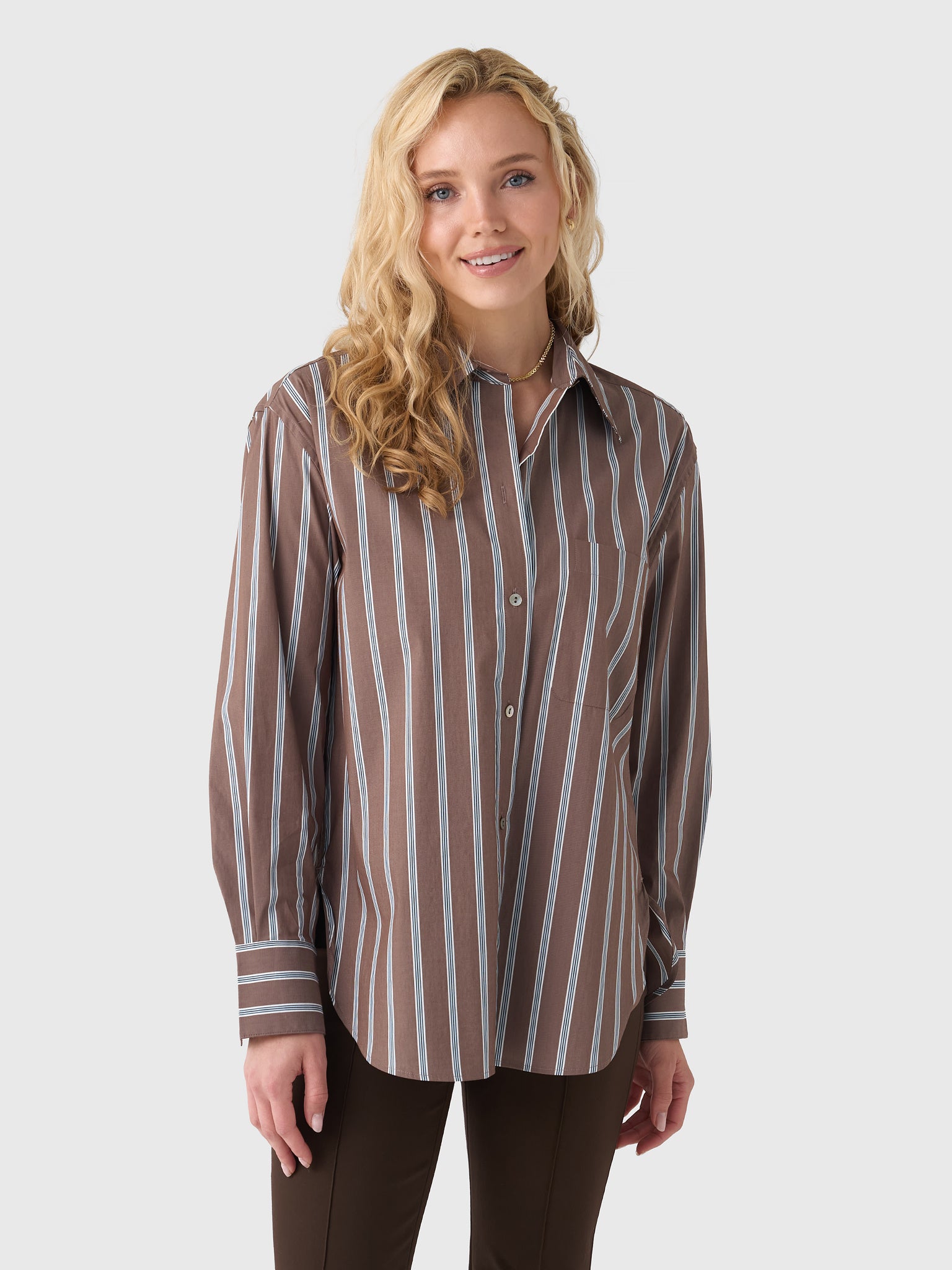 Vince Women's Stripe Button Down Shirt - Saint Bernard