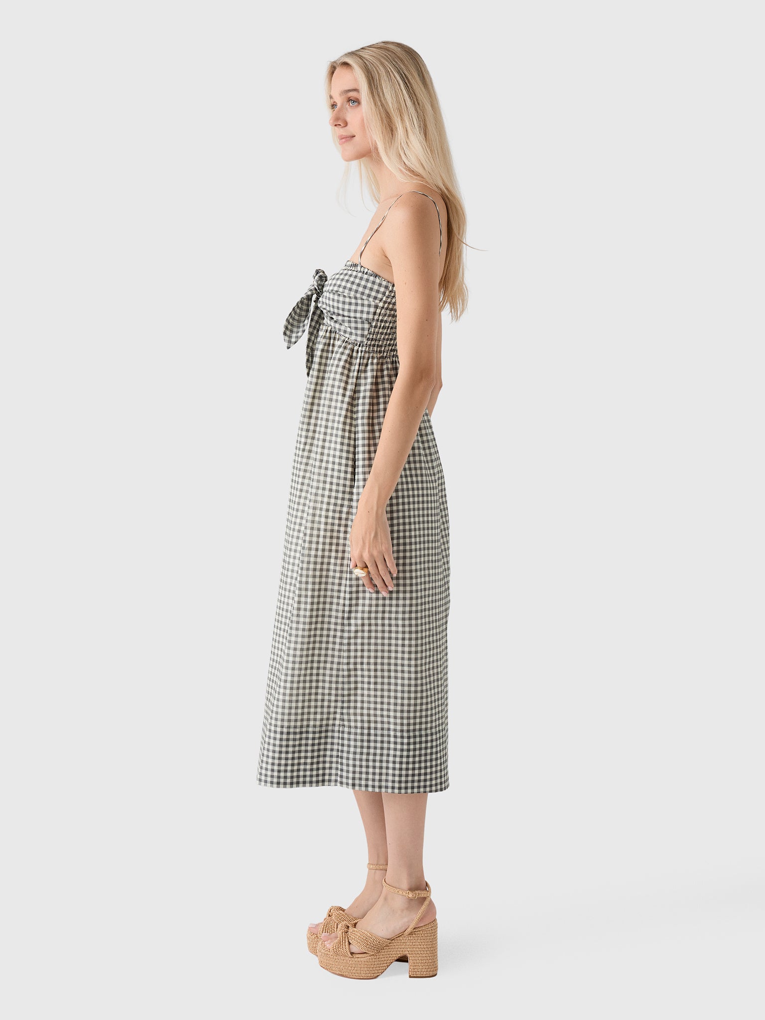 Vince Women's Gingham Cotton-Silk Tie Smocked Dress - Saint Bernard