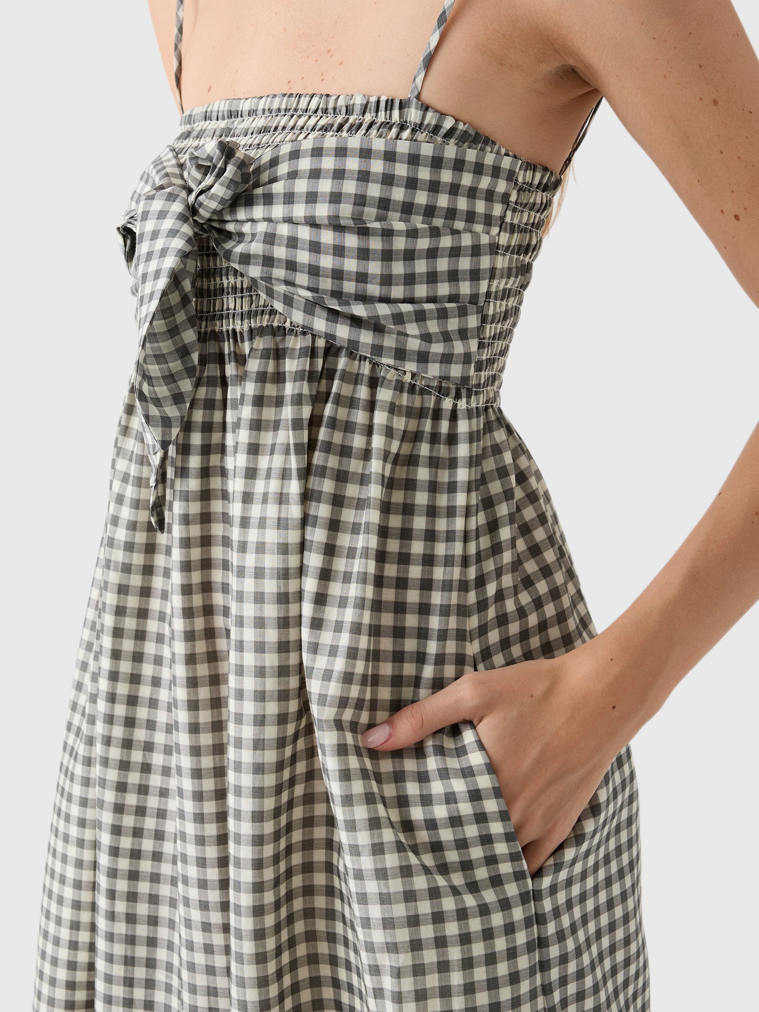 Vince Women's Gingham Cotton-Silk Tie Smocked Dress - Saint Bernard