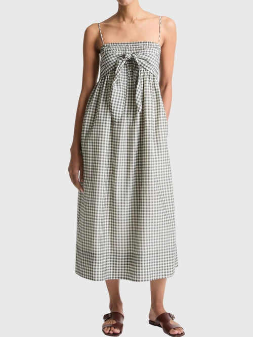 Vince Women's Gingham Cotton-Silk Tie Smocked Dress