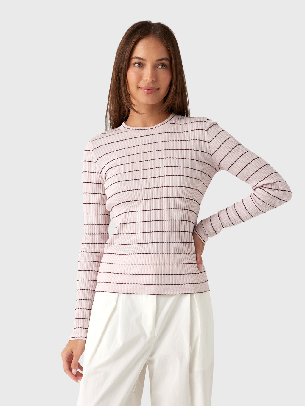 Vince Women's Striped Ribbed Cotton Long-Sleeve T-Shirt - Saint Bernard