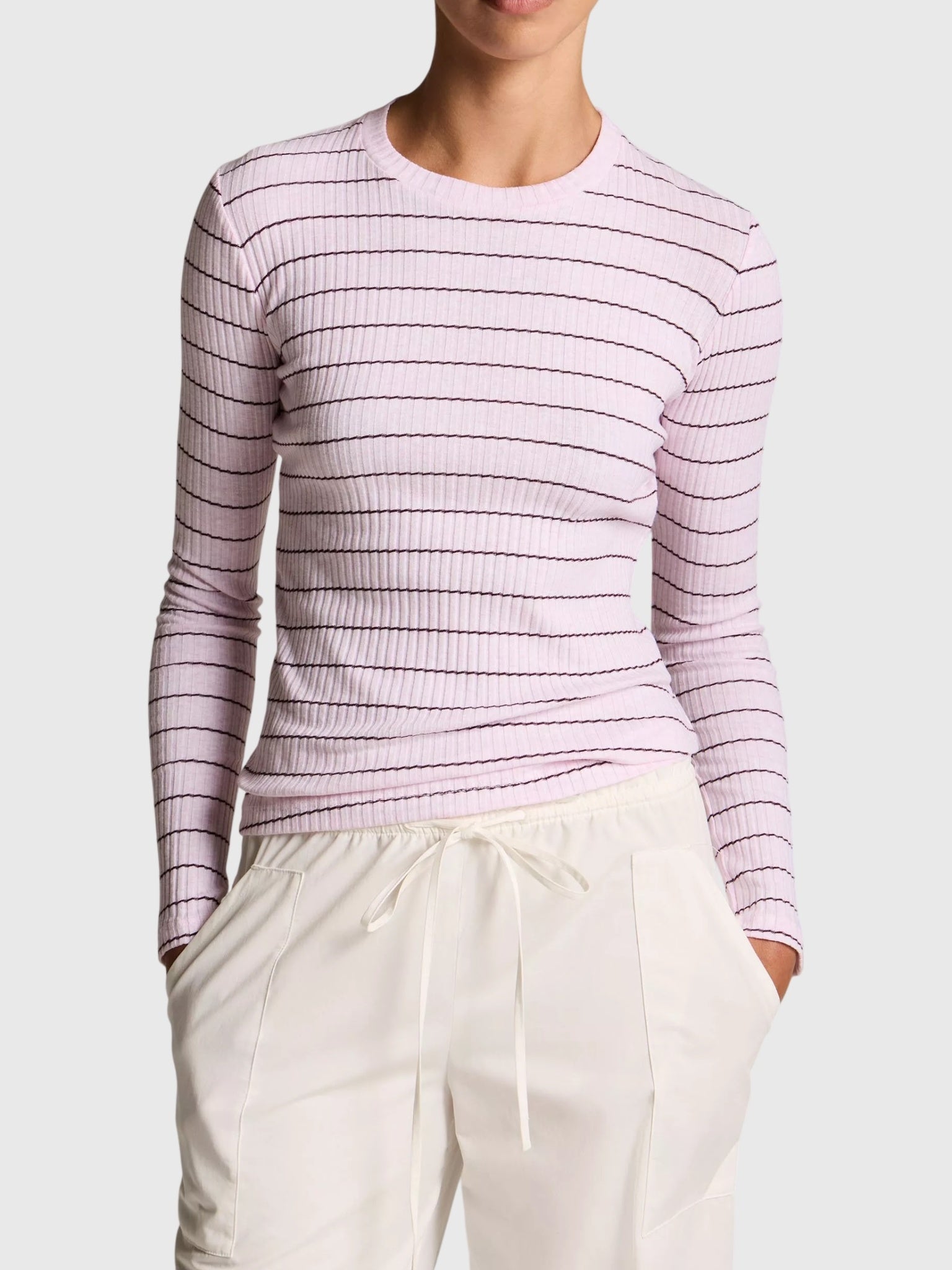 Vince Women's Striped Ribbed Cotton Long-Sleeve T-Shirt - Saint Bernard