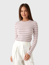 Vince Women's Striped Ribbed Cotton Long-Sleeve T-Shirt - Saint Bernard