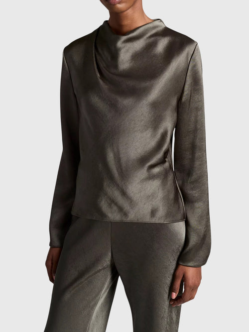 Vince Women's Satin Draped Cowl-Neck Long-Sleeve Top - Saint Bernard