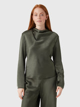 Vince Women's Satin Draped Cowl-Neck Long-Sleeve Top - Saint Bernard