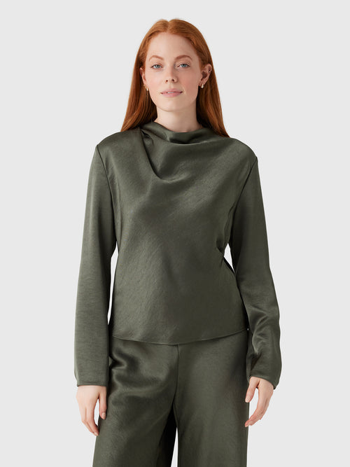 Vince Women's Satin Draped Cowl-Neck Long-Sleeve Top