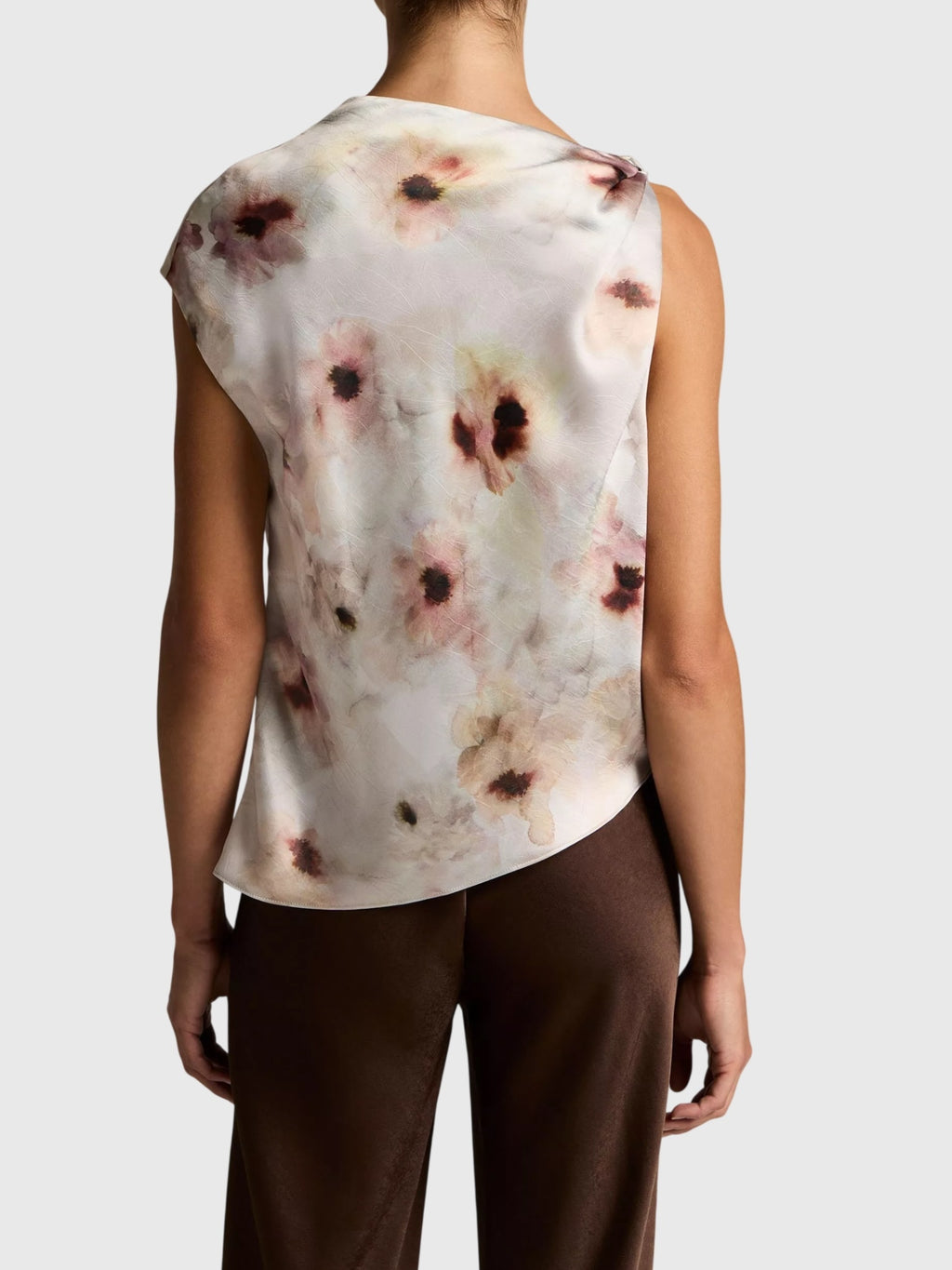 Vince Women's Watercolor Floral Satin Twist-Shoulder Top - Saint Bernard