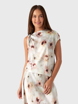 Vince Women's Watercolor Floral Satin Twist-Shoulder Top - Saint Bernard