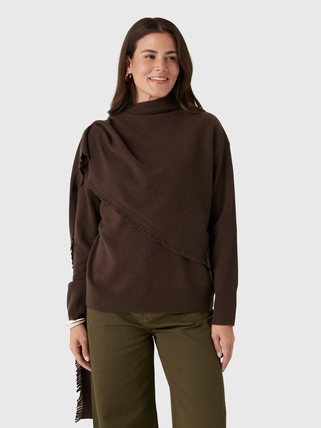 Vince Women's Fringed Draped-Shawl Wool-Cashmere Sweater - Saint Bernard