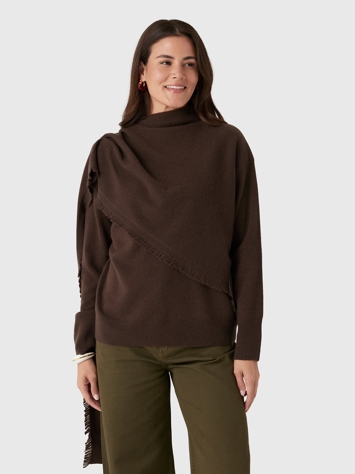 Vince Women's Fringed Draped-Shawl Wool-Cashmere Sweater - Saint Bernard
