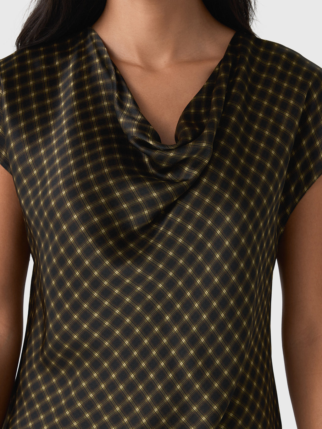 Vince Women's Ombré Plaid Silk Satin Cowl-Neck Blouse - Saint Bernard