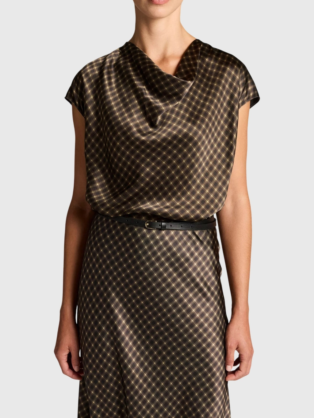 Vince Women's Ombré Plaid Silk Satin Cowl-Neck Blouse - Saint Bernard