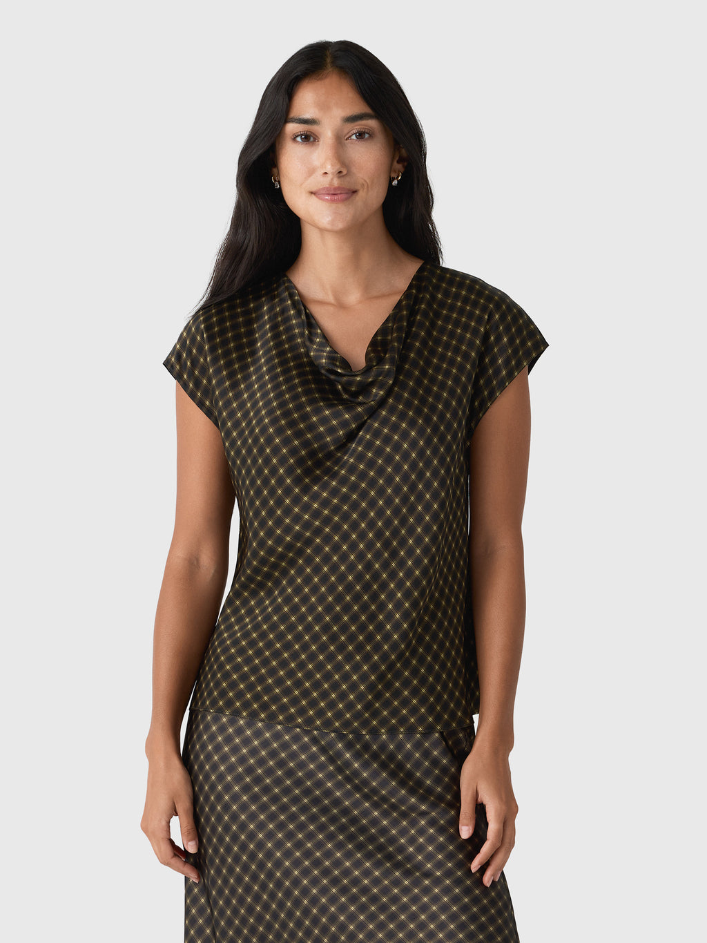 Vince Women's Ombré Plaid Silk Satin Cowl-Neck Blouse - Saint Bernard