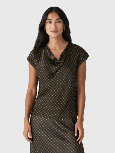 Vince Women's Ombré Plaid Silk Satin Cowl-Neck Blouse - Saint Bernard