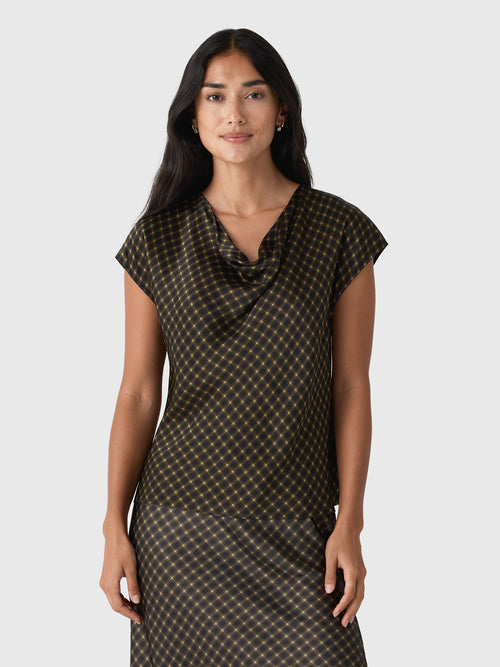 Vince Women's Ombré Plaid Silk Satin Cowl-Neck Blouse