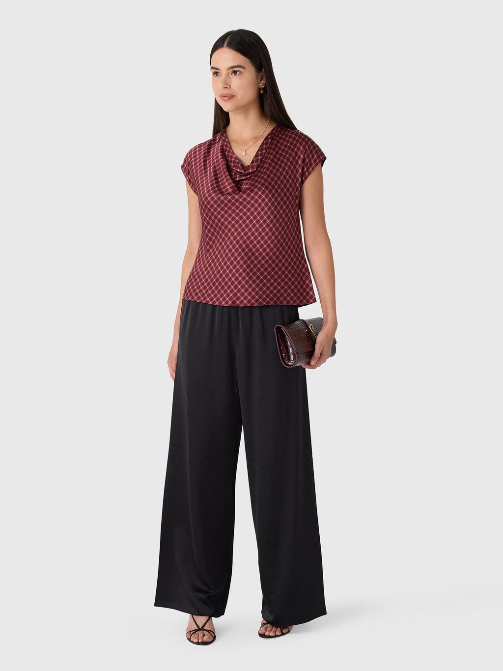 Vince Women's Ombré Plaid Silk Satin Cowl-Neck Blouse - Saint Bernard