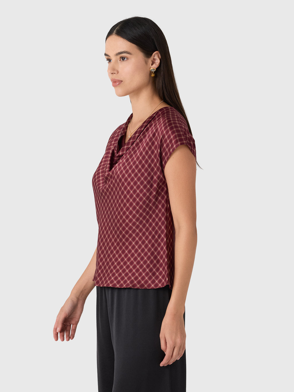 Vince Women's Ombré Plaid Silk Satin Cowl-Neck Blouse - Saint Bernard