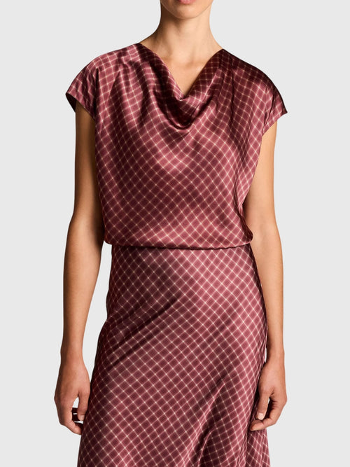 Vince Women's Ombré Plaid Silk Satin Cowl-Neck Blouse - Saint Bernard