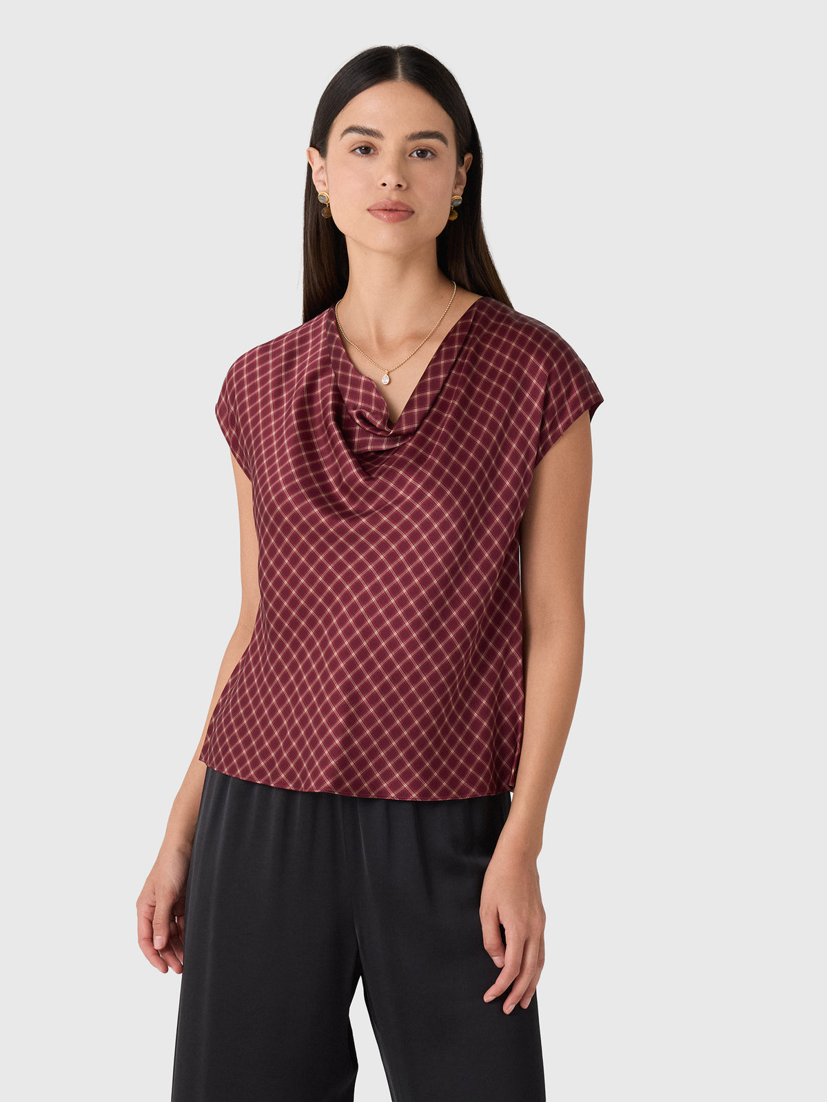 Vince Women's Ombré Plaid Silk Satin Cowl-Neck Blouse - Saint Bernard