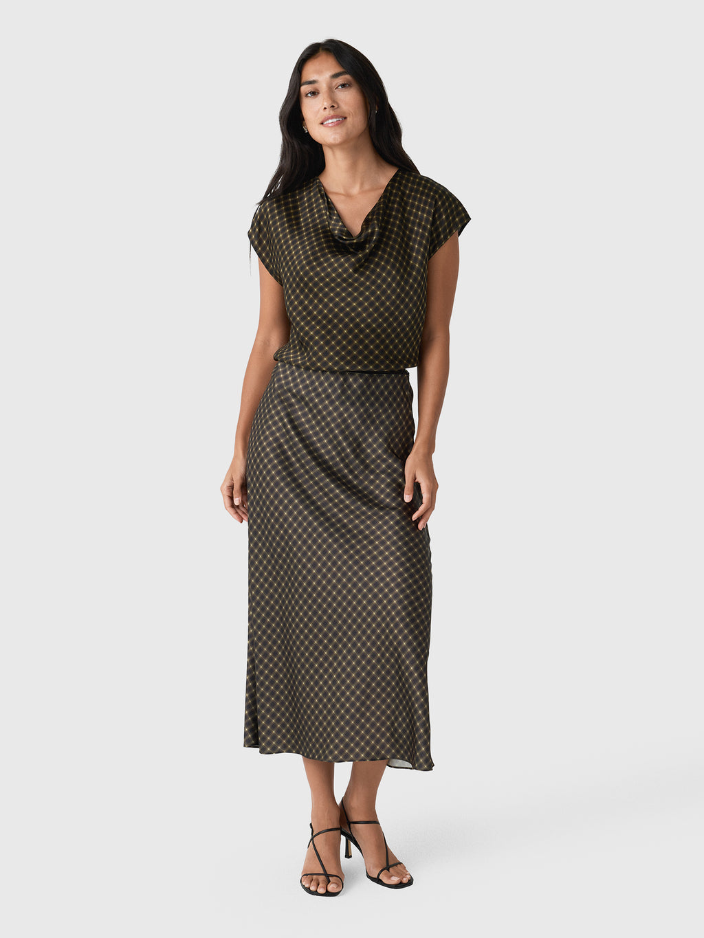 Vince Women's Ombré Plaid Lingerie-Trim Satin Slip Skirt - Saint Bernard