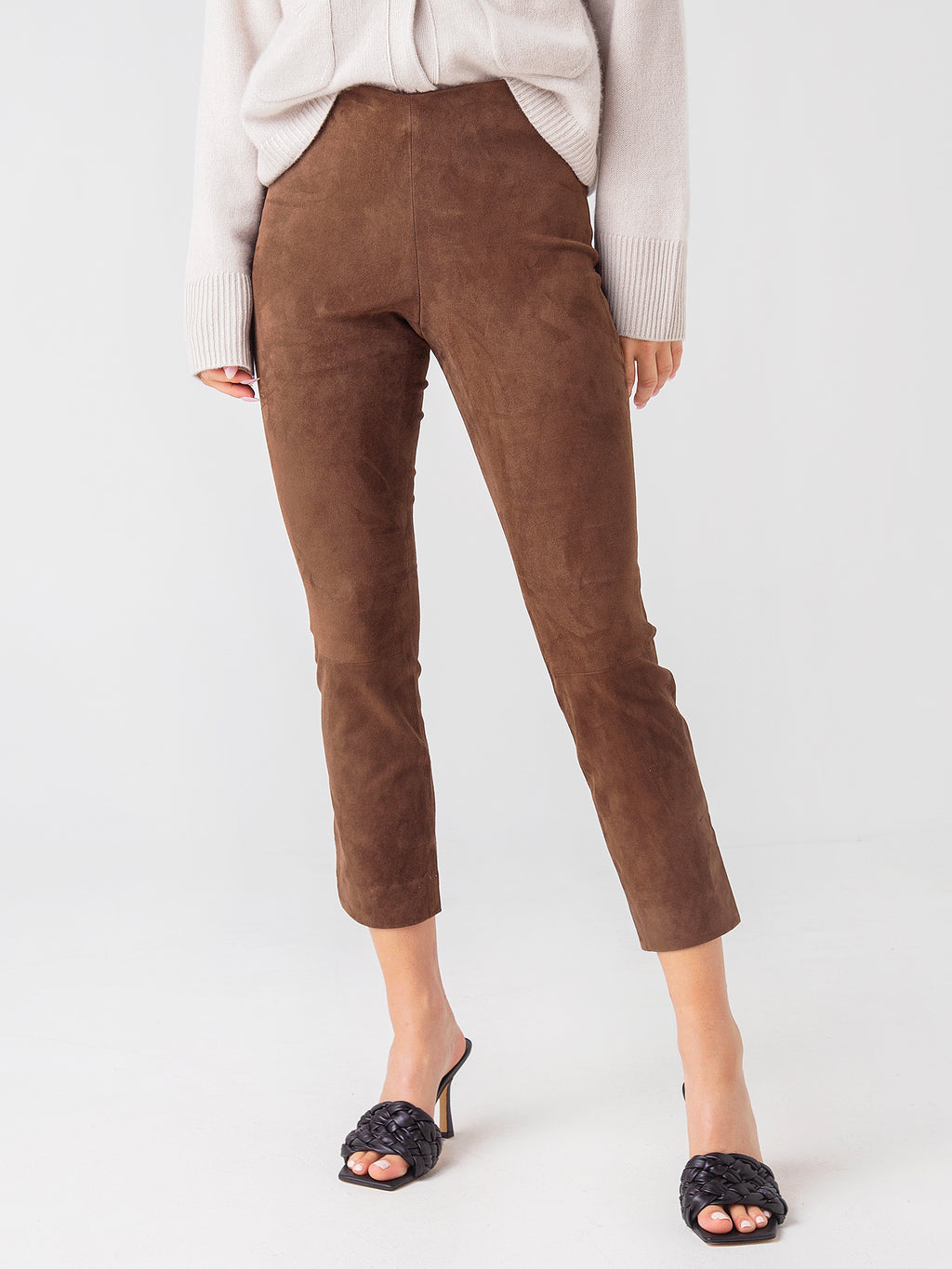 Vince Women's Stretch Suede Split Hem Crop Pant - Saint Bernard