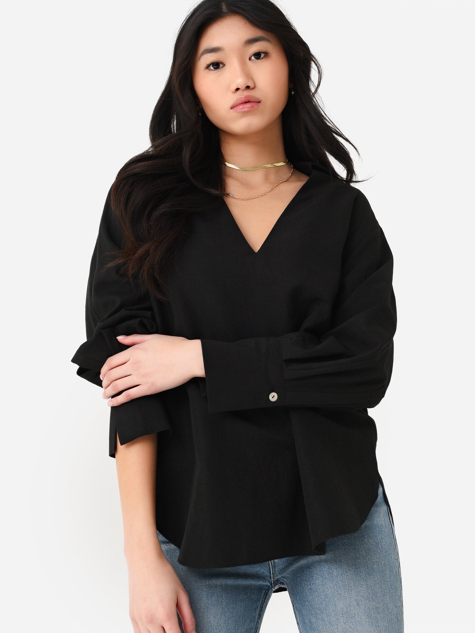 Vince Women's Shaped Collar V-Neck Popover Top - Saint Bernard