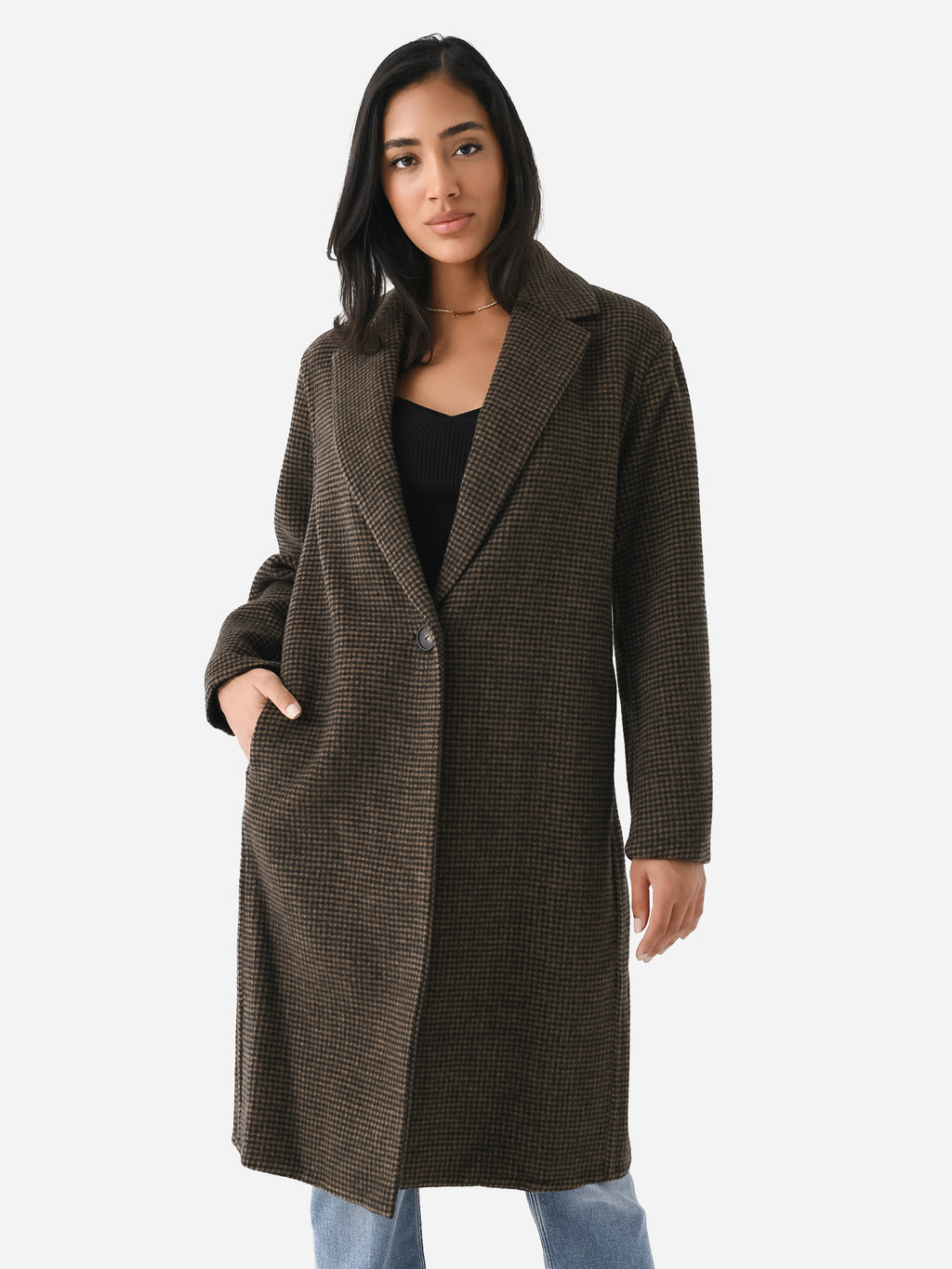 Vince Women's Houndstooth Long Classic Coat - Saint Bernard