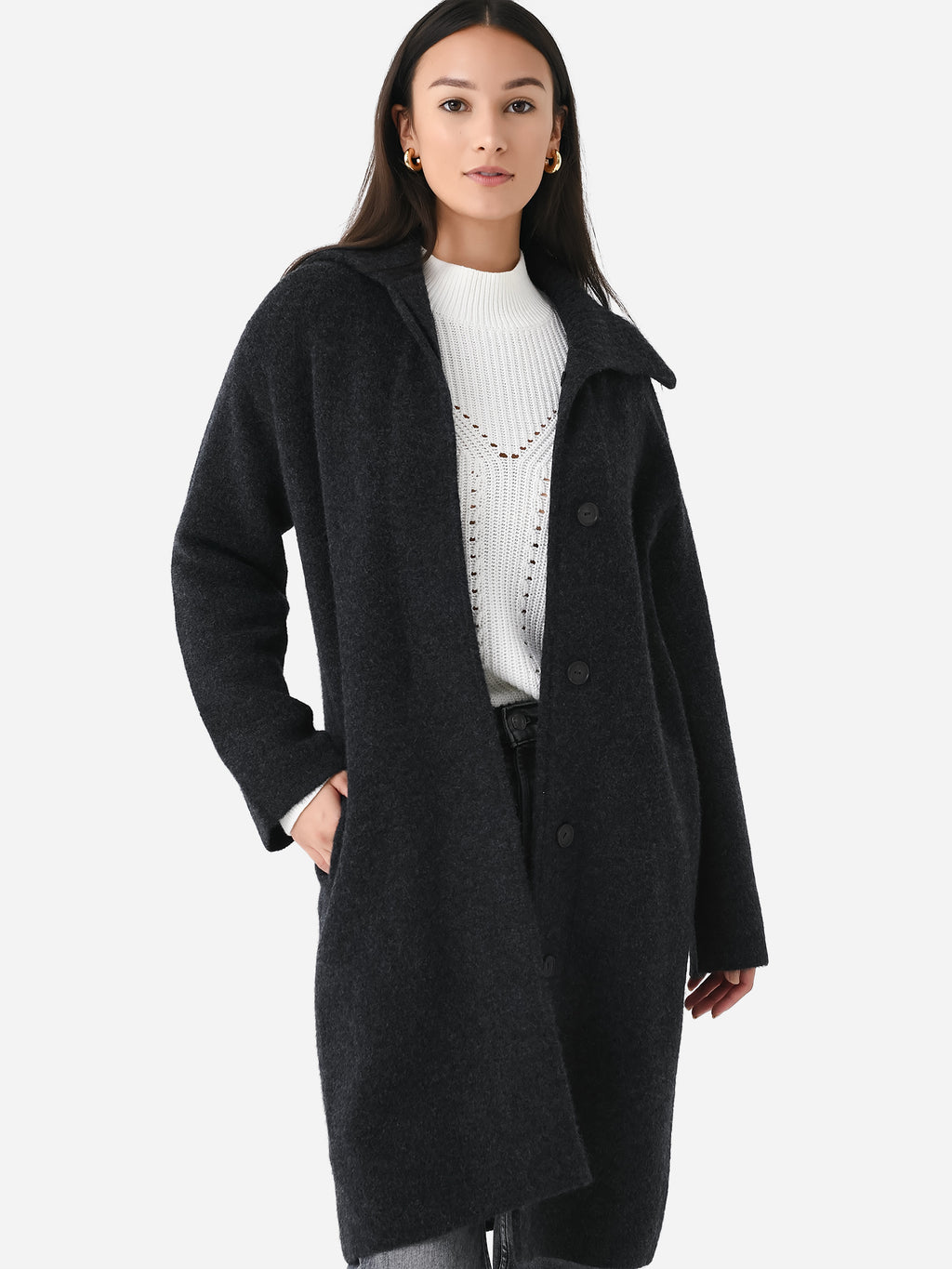 Vince Women's Ribbed Sailor Collar Cardigan Coat - Saint Bernard