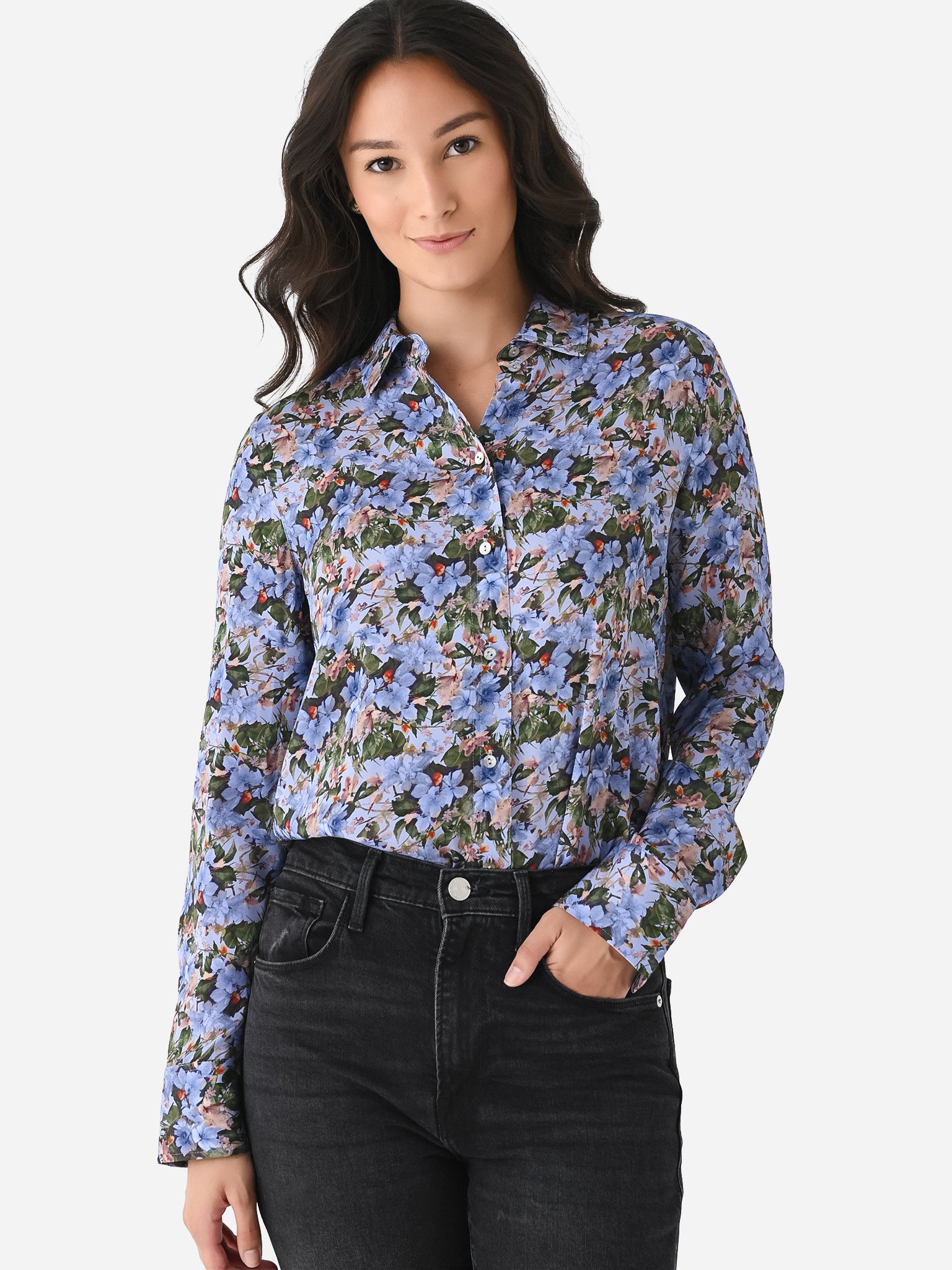 Vince Women's Wild Primrose Stretch Silk Slim-Fit Blouse - Saint Bernard