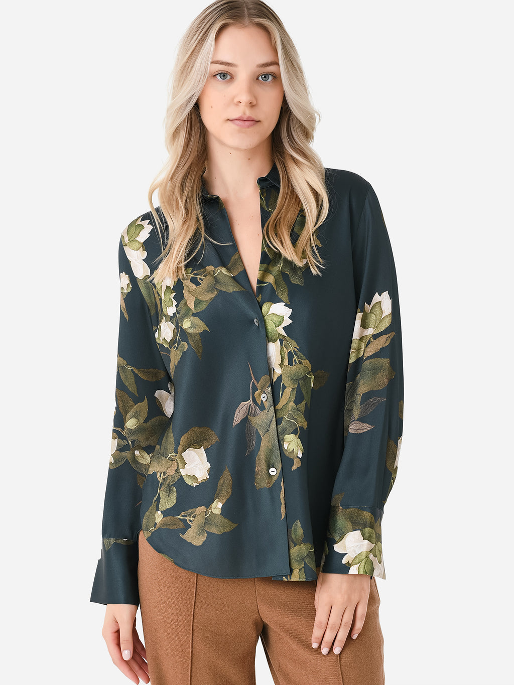 Vince Women's Camellia Branch Silk Bias Long Sleeve Blouse - Saint Bernard