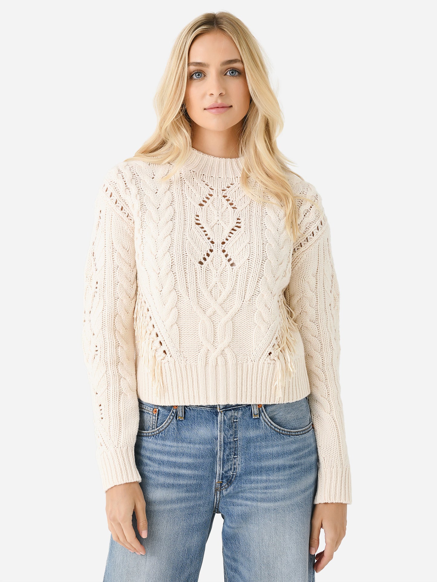 Vince Women's Fringe Merino Wool Cashmere Cable Sweater