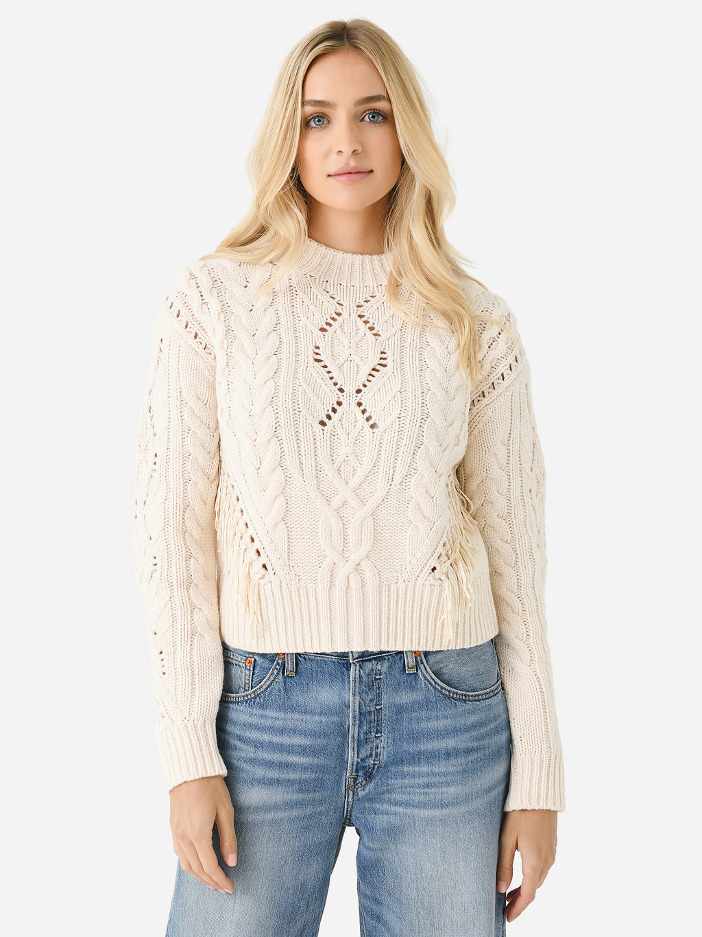 Vince Women's Fringe Merino Wool Cashmere Cable Sweater - Saint Bernard