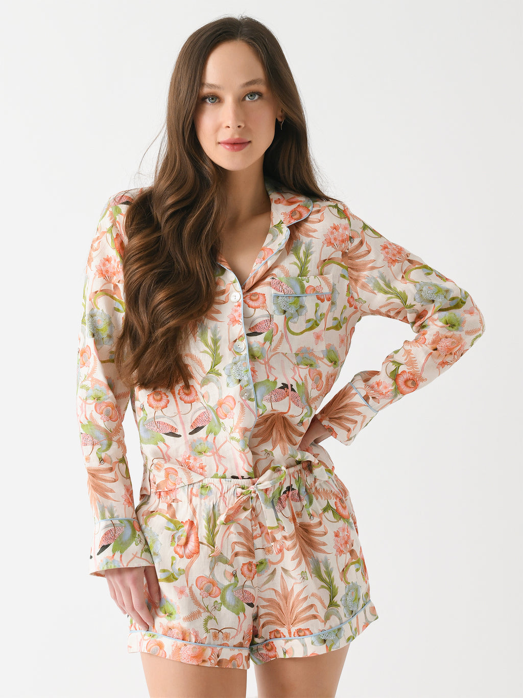 The Lazy Poet Women's Vera Peach Jungle Lush Pajama Set - Saint Bernard