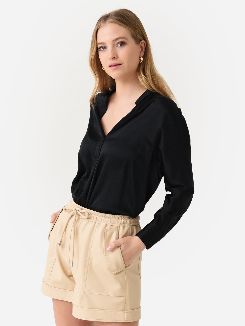 Vince Women's Satin Band Collar Blouse - Saint Bernard
