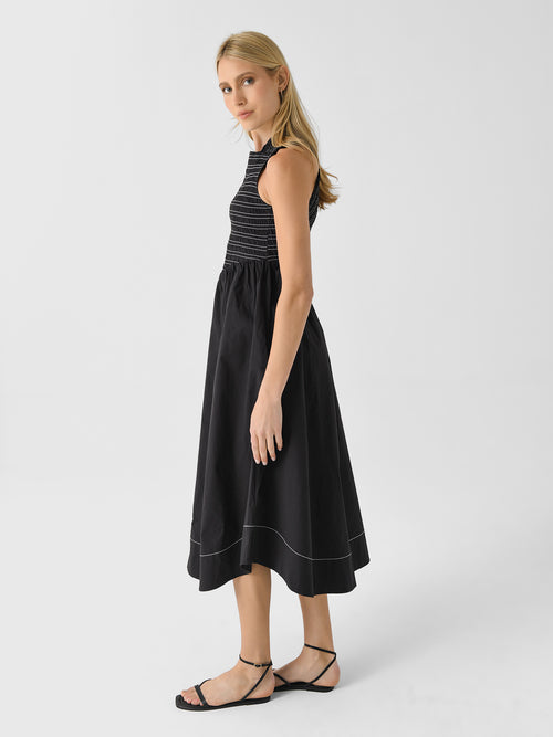 GANNI Women's Washed Stretch Cotton Smocked Midi Dress