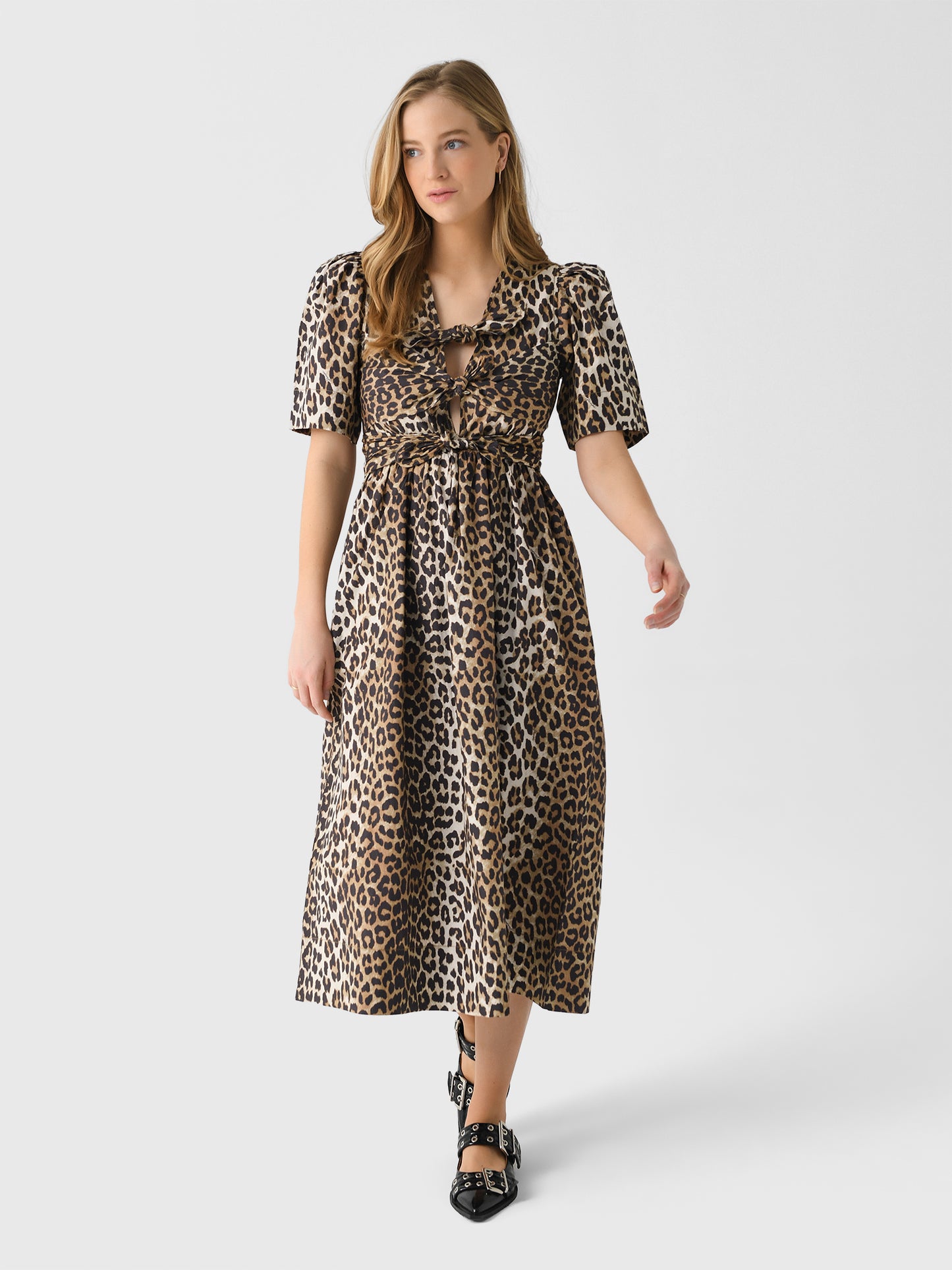 GANNI Women's Printed Cotton Tie Strap Midi Dress - Saint Bernard