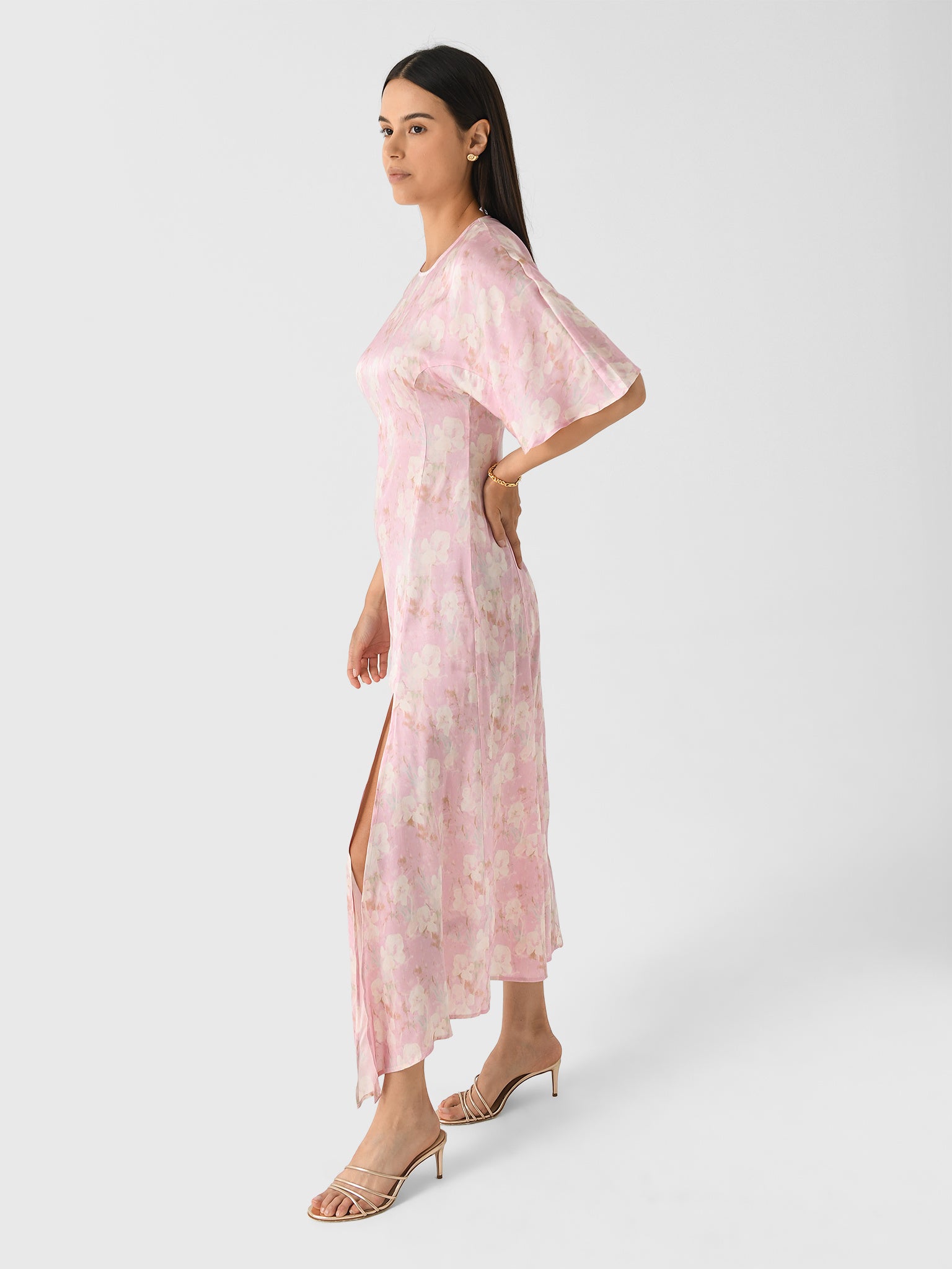 ganni pleated satin dress pink Ganni Pleated Satin Wide Dress