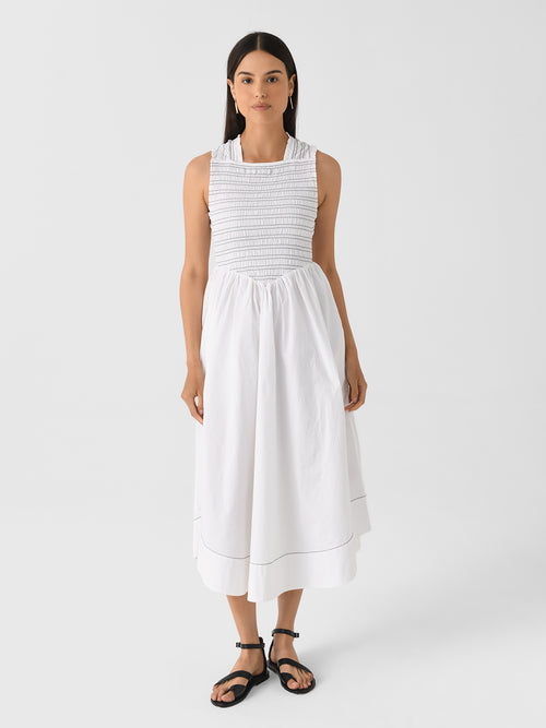 GANNI Women's Washed Stretch Cotton Smocked Midi Dress