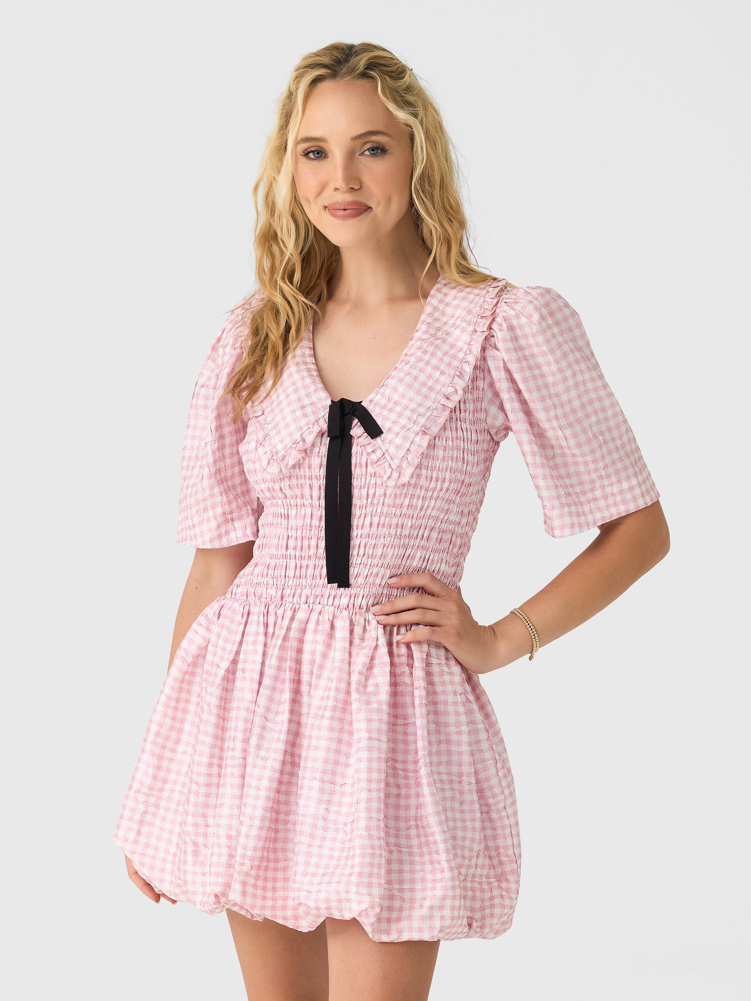 GANNI Women's Pink Check Smock Dress