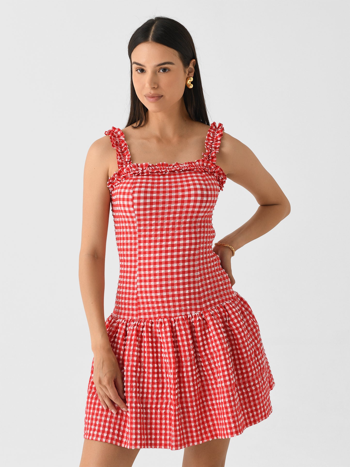 GANNI Women's Stretch Seersucker Strap Ruffle Mini Dress - Saint Bernard