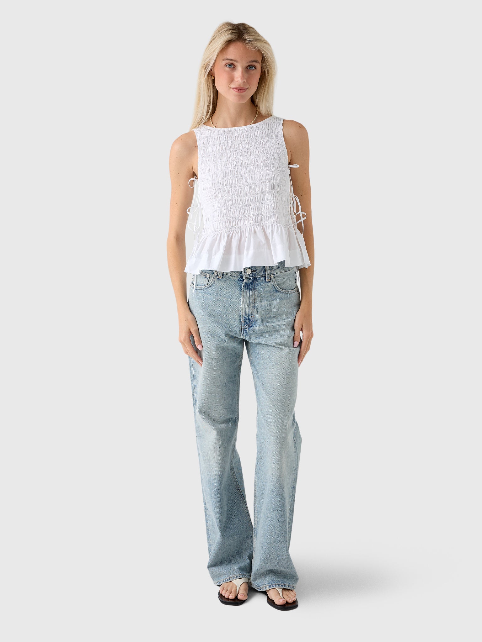 GANNI Women's Cotton Smock Tie Top - Saint Bernard