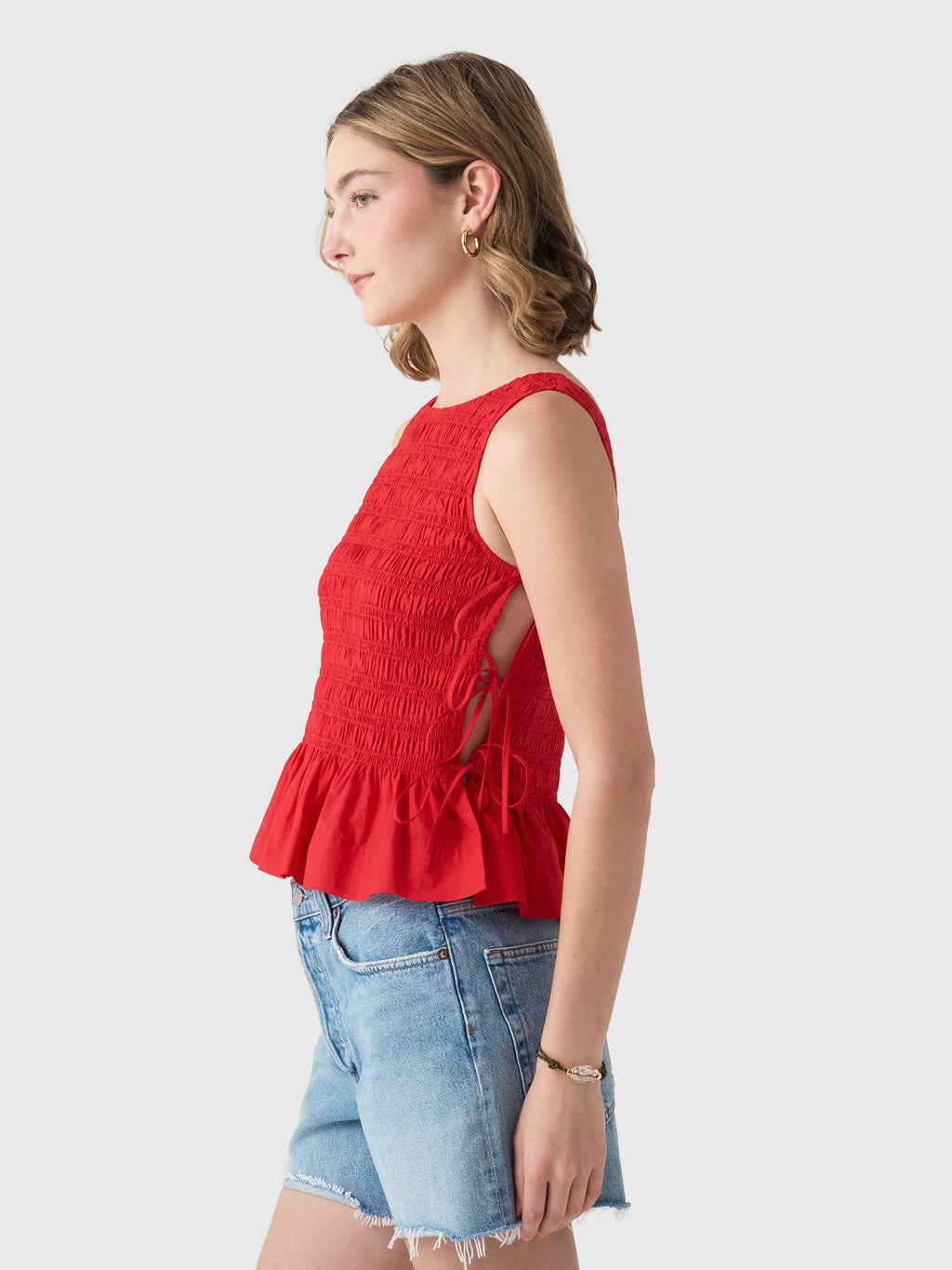 GANNI Women's Cotton Poplin Smock Tie String Top - Saint Bernard