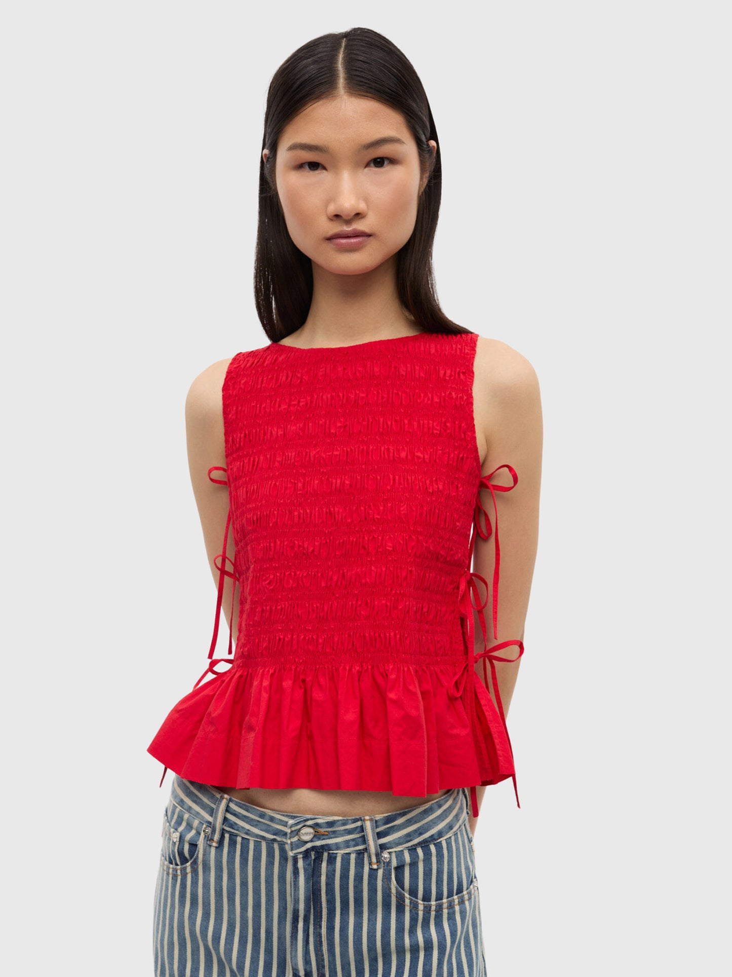 GANNI Women's Cotton Poplin Smock Tie String Top - Saint Bernard