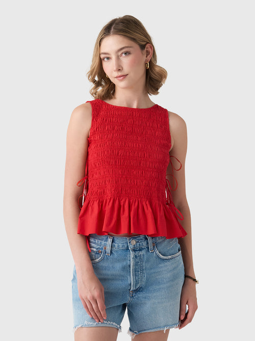 GANNI Women's Cotton Poplin Smock Tie String Top