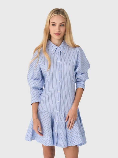 ganni blue and white striped dress Blue Striped Cotton Smock Midi Dress