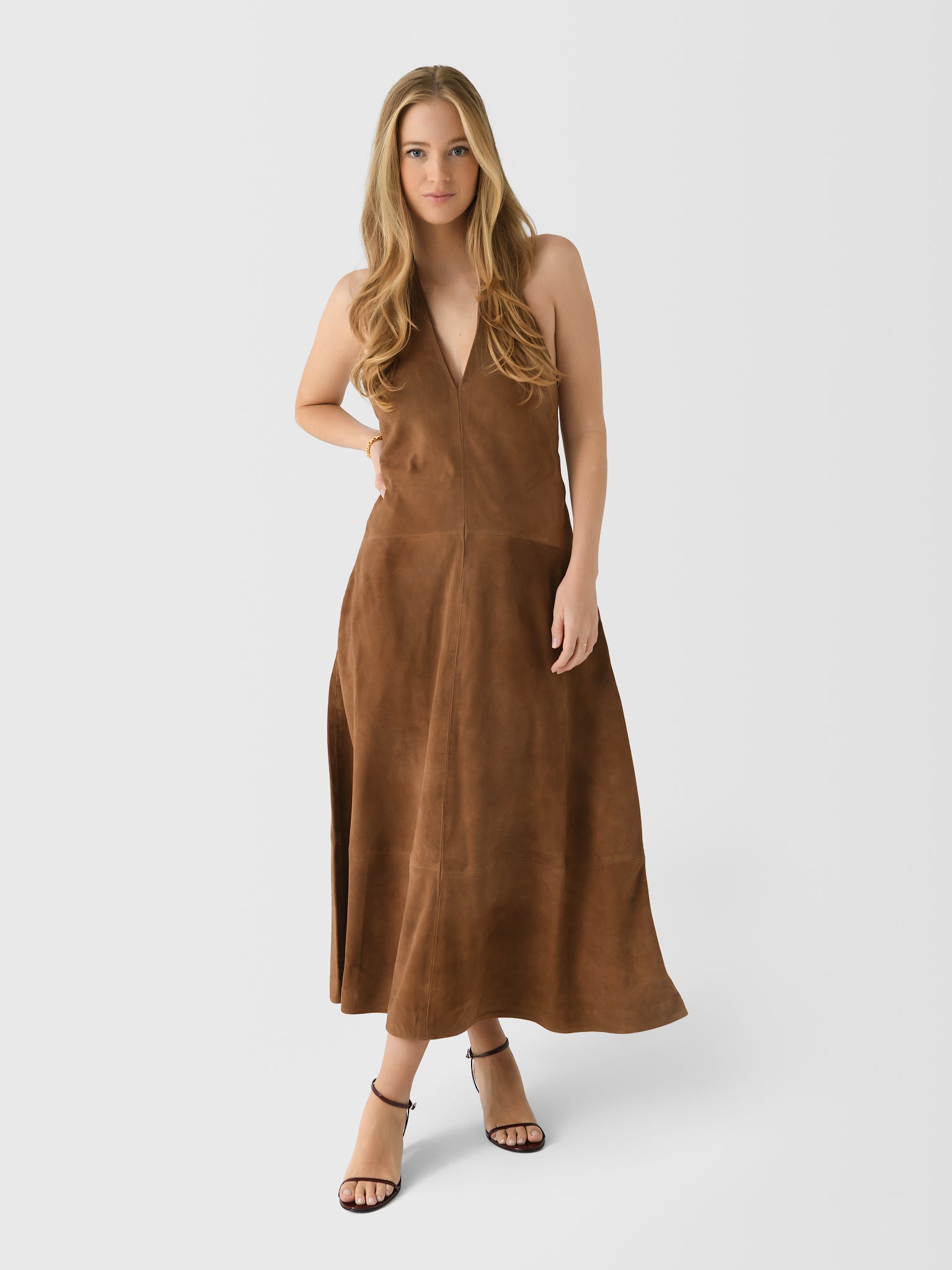 St. Agni Women's Suede Halter Plunge Dress - Saint Bernard