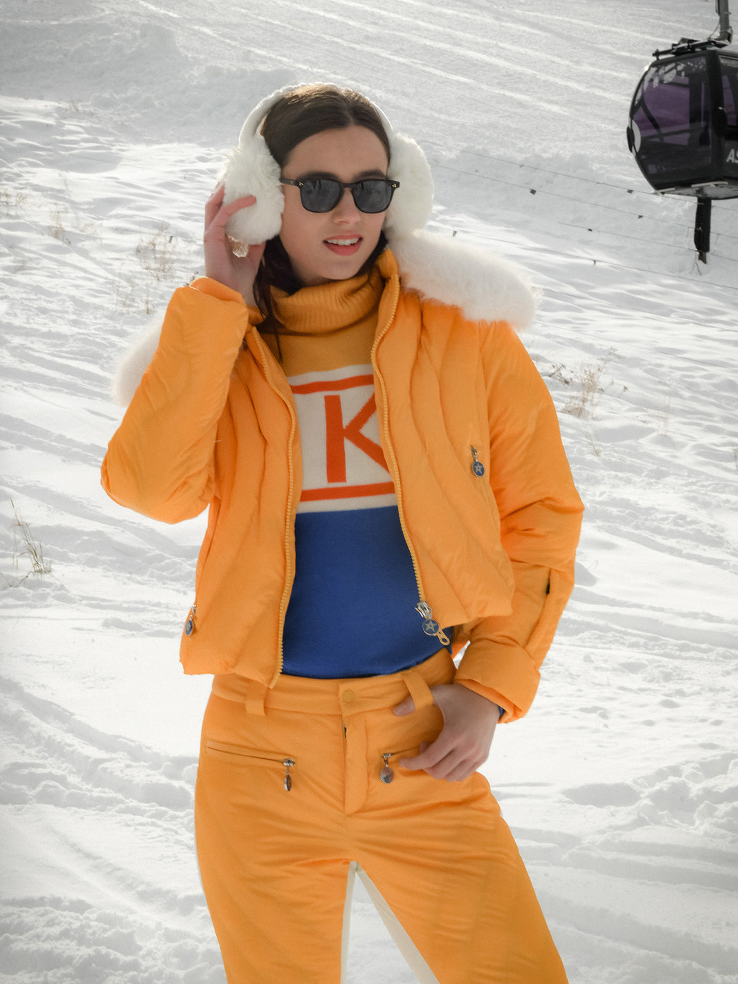 Aurora High-Waist Flare Ski Pants in Houndstooth
