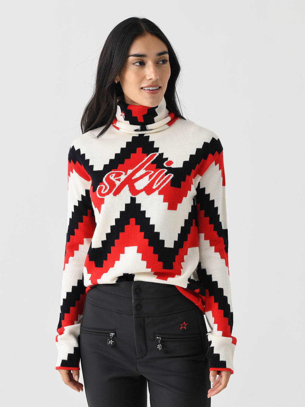Perfect Moment Women's Chevron Merino Wool Turtleneck Sweater - Saint Bernard